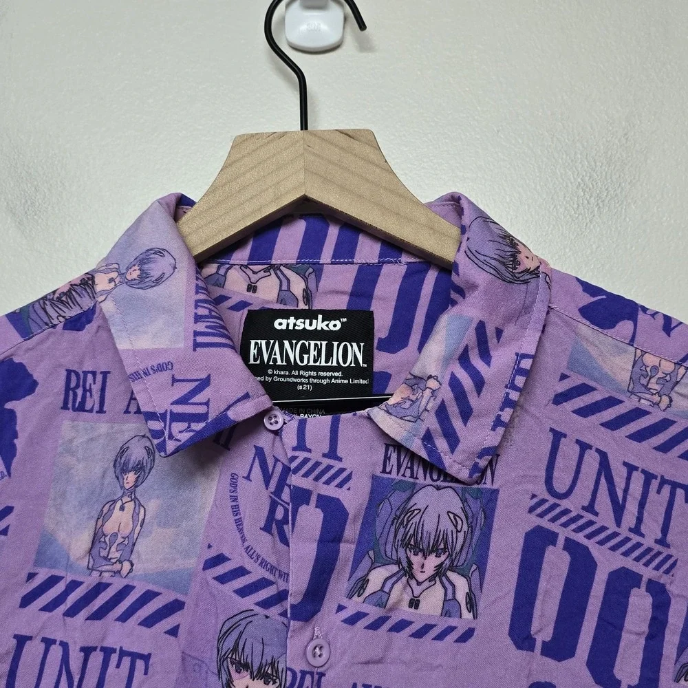 Evangelion Eva Unit-00 Purple Button-Down‎ Shirt Rei Ayanami Atsuko Swim Trunks